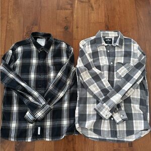 2 Hollister Flannel Men's Plaid Button-Down Shirt